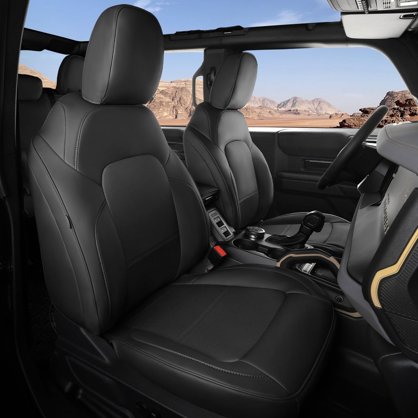 Seat Covers Protector with Backrest and Armrest for Ford Bronco Accessories 2021-2025 4-Door (Black) - OMOTOR