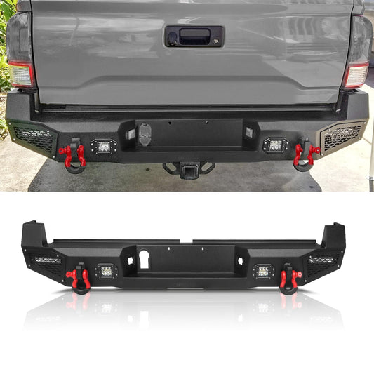Rear Bumper Compatible with 2016-2023 Toyota Tacoma 3rd Gen with 4 x 18W LED Lights, Paintable Armor & D-rings, Sensor Holes