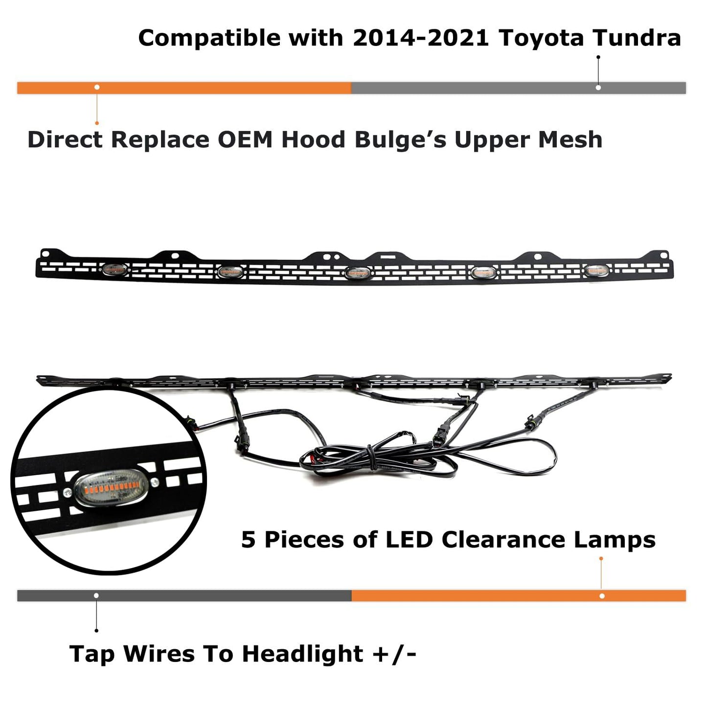 Full LED Front Hood Bulge Insert Replacement Lighting Kit Compatible with Toyota Tundra 2014-2021