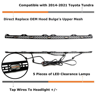 Full LED Front Hood Bulge Insert Replacement Lighting Kit Compatible with Toyota Tundra 2014-2021