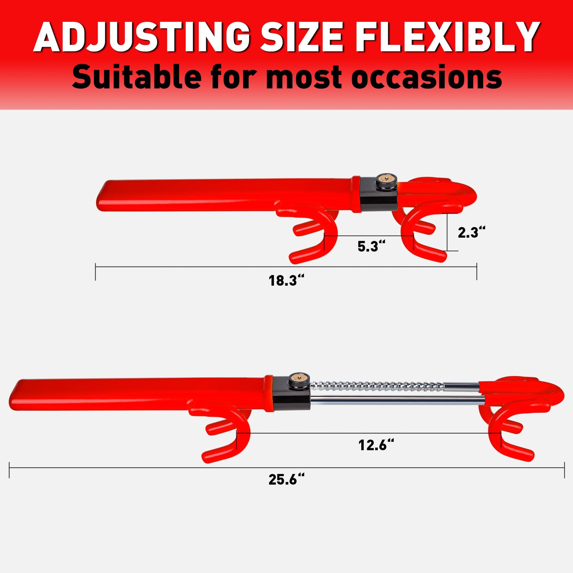 Heavy Duty Steering Wheel Lock Anti-Theft Car Device Security For Cars Trucks Vans and SUVs with 3 Keys - OMOTOR