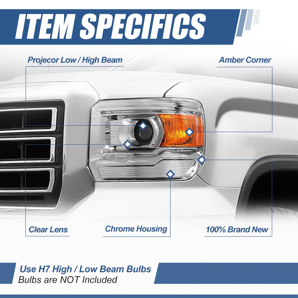 Headlights Assembly Compatible with 2014-2018 GMC Sierra 1500 2500HD 3500HD, Driver and Passenger Side