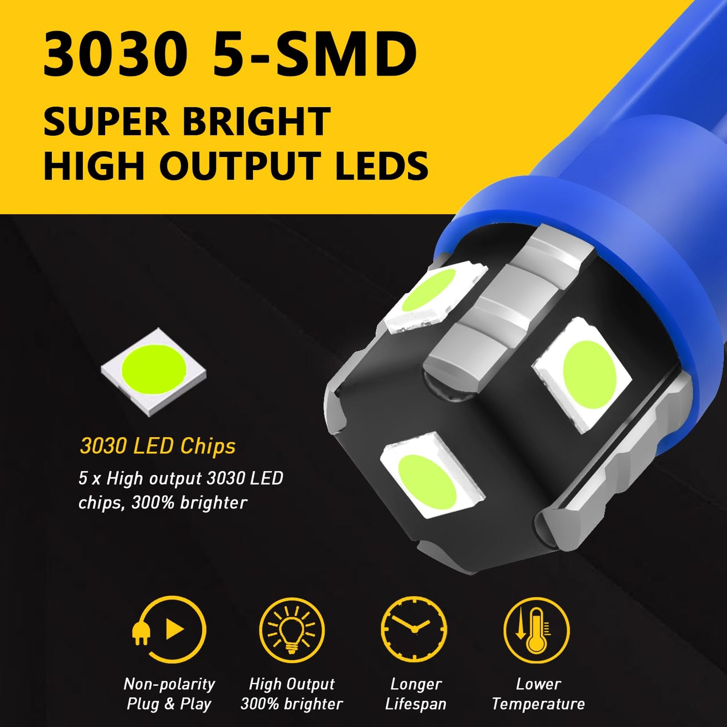 194 LED Light Bulb Blue, T10 168 Interior Dome Lights, 10 Pack