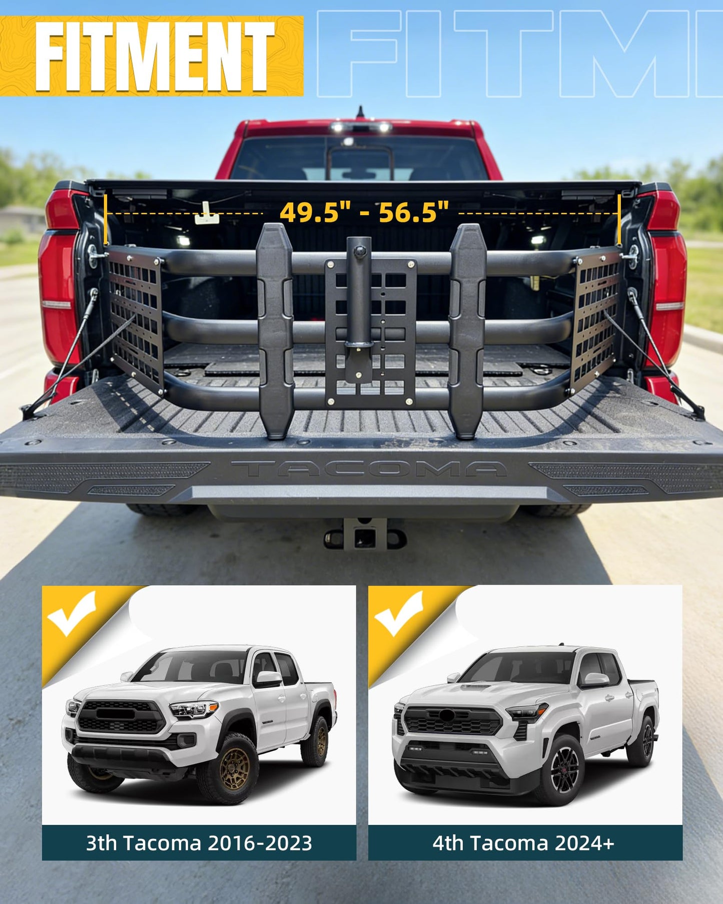 49.5" to 56.5" Adjustable Truck Bed Extender Fit for Toyota Tacoma 2016-2026