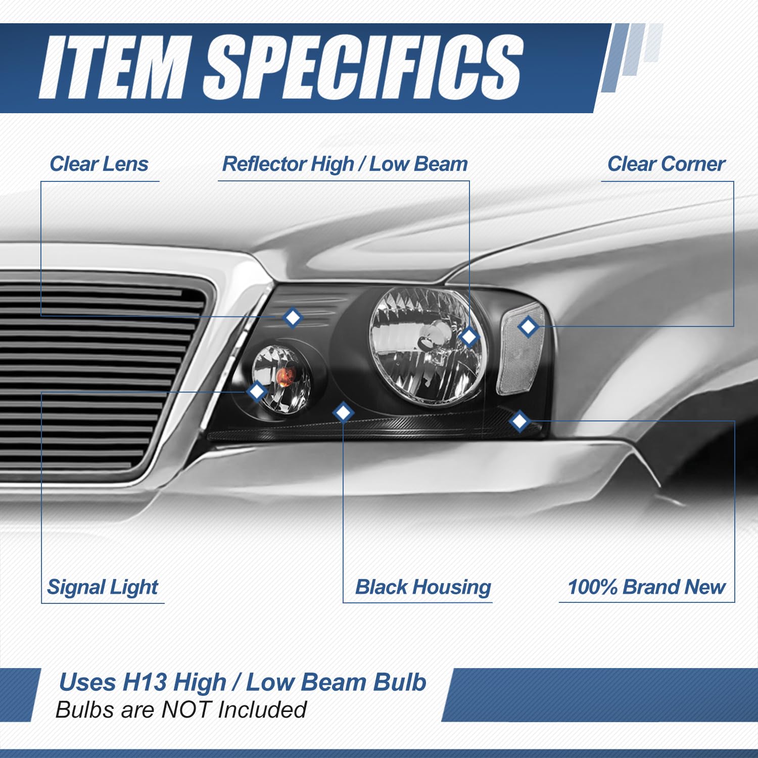 Headlight Assembly Compatible With 2004-2008 Ford F150 04-08 04 05 06 07 08 Ford F150 Head Lamp Assembly Driver And Passenger Side (Black Housing Clear Reflector) - OMOTOR
