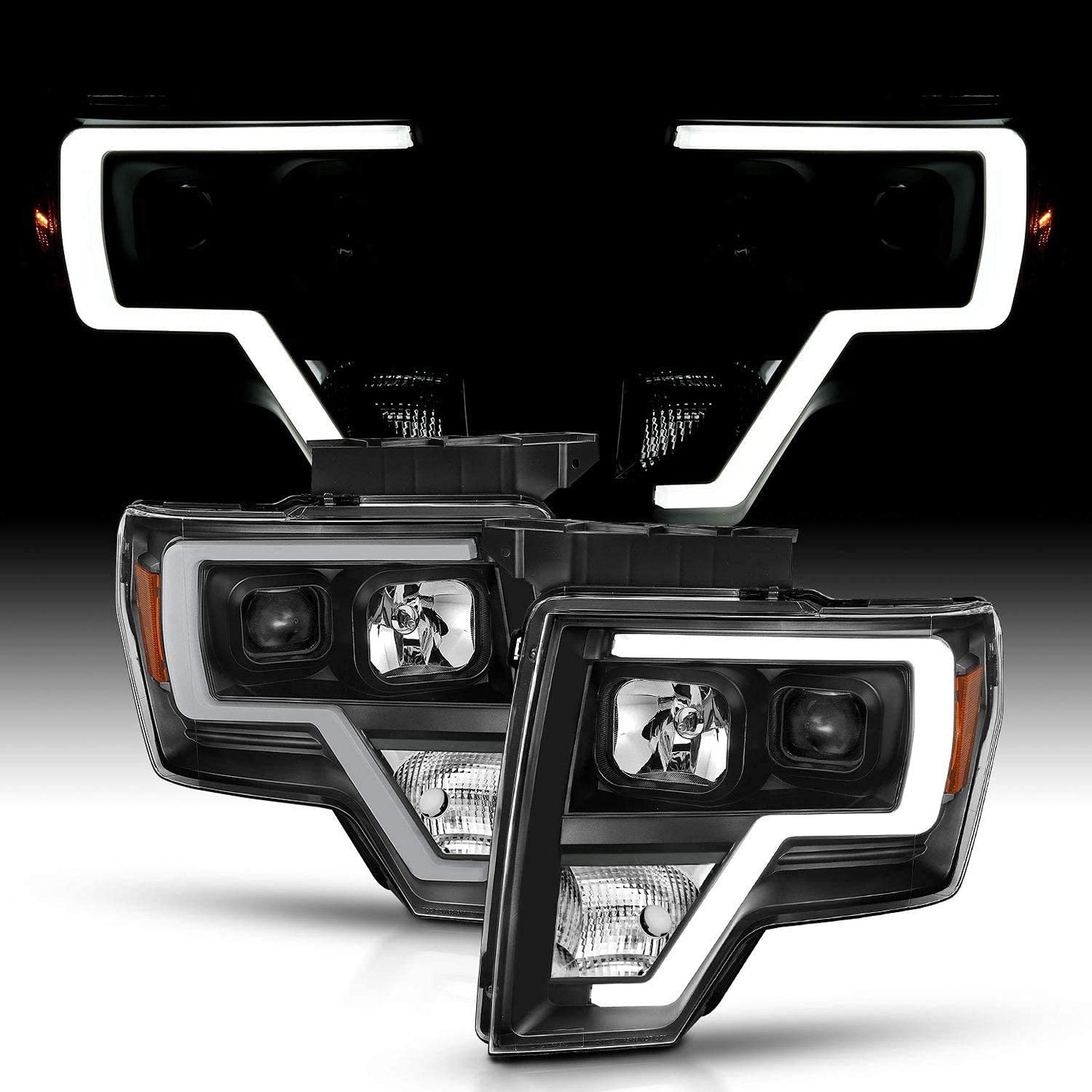 For 2009-2014 Ford F150 LED Bar Square Projector Headlights Set