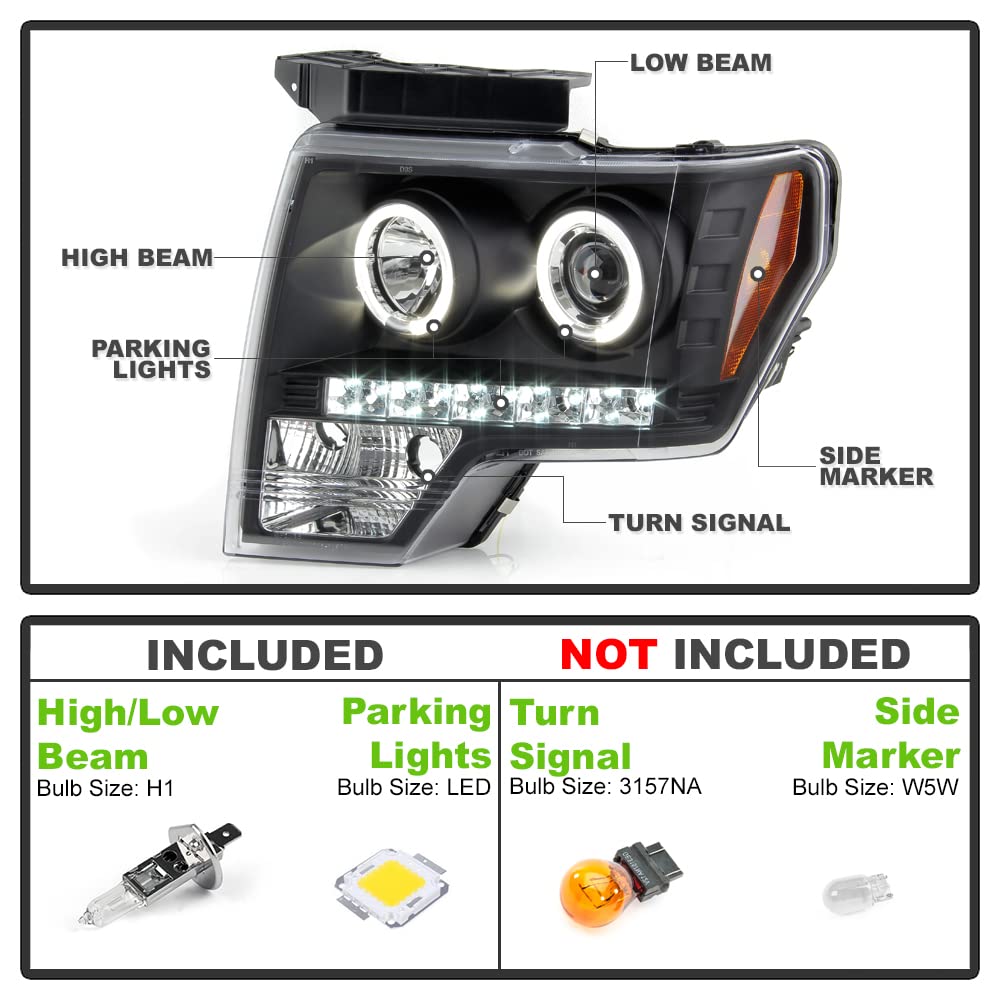 SMD LED Halo Projector Headlights For 2009-2014 Ford F150