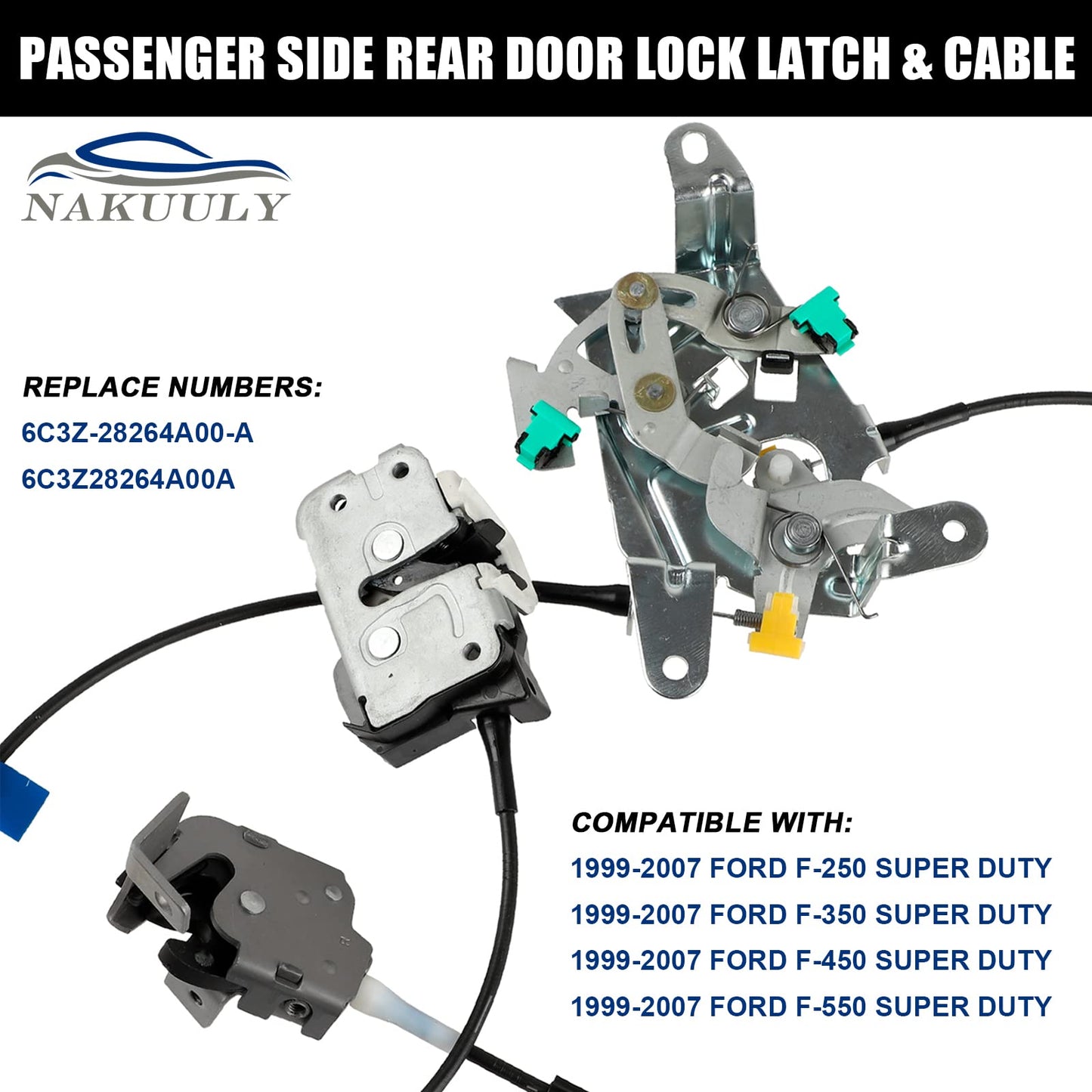 Rear Door Latch Lock Cable Assembly Compatible with F-250 F-350 F-450 F-550