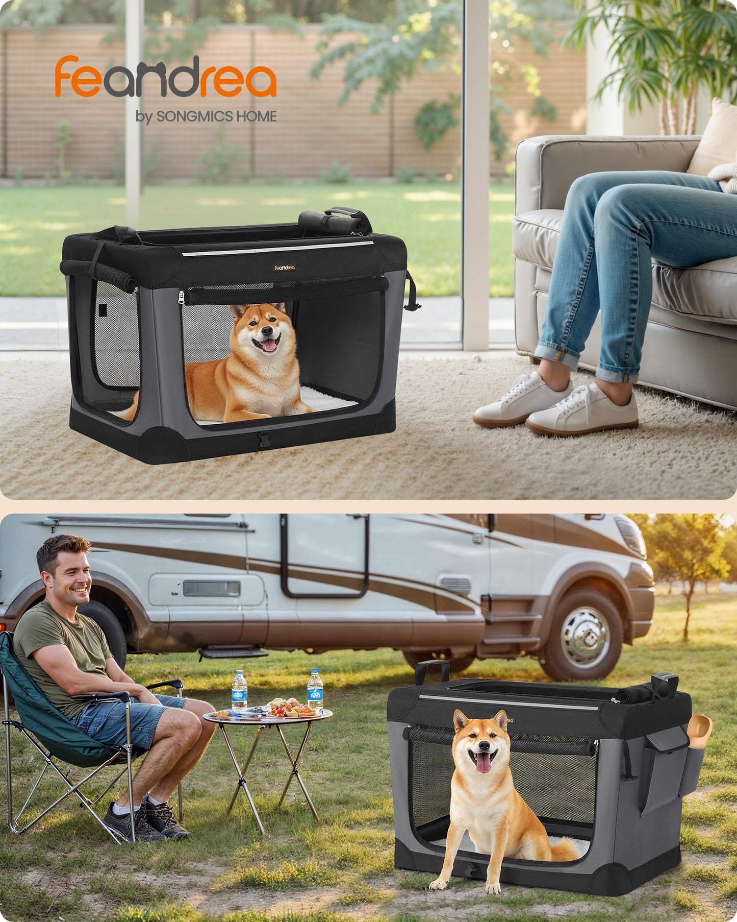 Dog Crate, Collapsible Soft Travel Crate for Large Dogs (3 Year Warranty), Indoor & Outdoor Portable Pet Kennel with Chew-Proof Mesh Window (Dark Gray, 36" L x 25" W x 25" H) ﻿