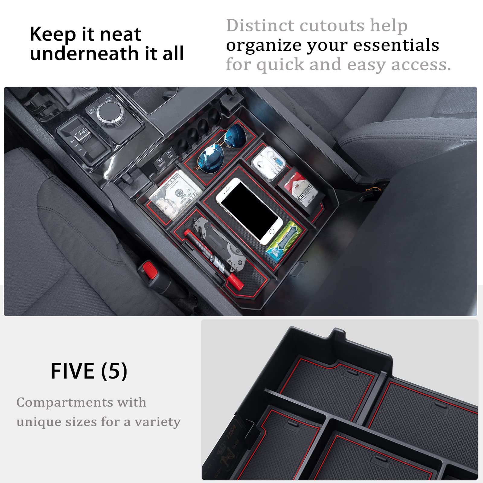 Center Console Organizer Compatible with 2022 - 2025 Toyota Tundra - OMOTOR