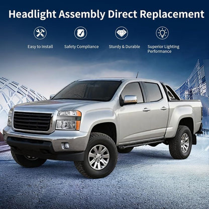 Headlights Assembly Compatible with 2004-2012 Chevy Colorado GMC Canyon, 2006-2008 Isuzu i-Series Replacement  (Left + Right Side)