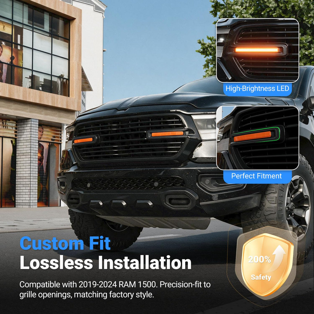 LED Front Grille Lights Compatible with 2019-2024 Dodge RAM 1500 Big Horn/Tradesman/Laramie