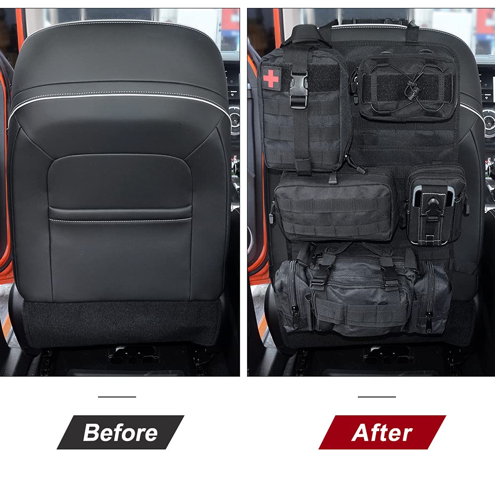 Tactical Seat Back Organizer Storage Hanger Bag with 5 Detachable Molle Pouch fits for All Vehicel