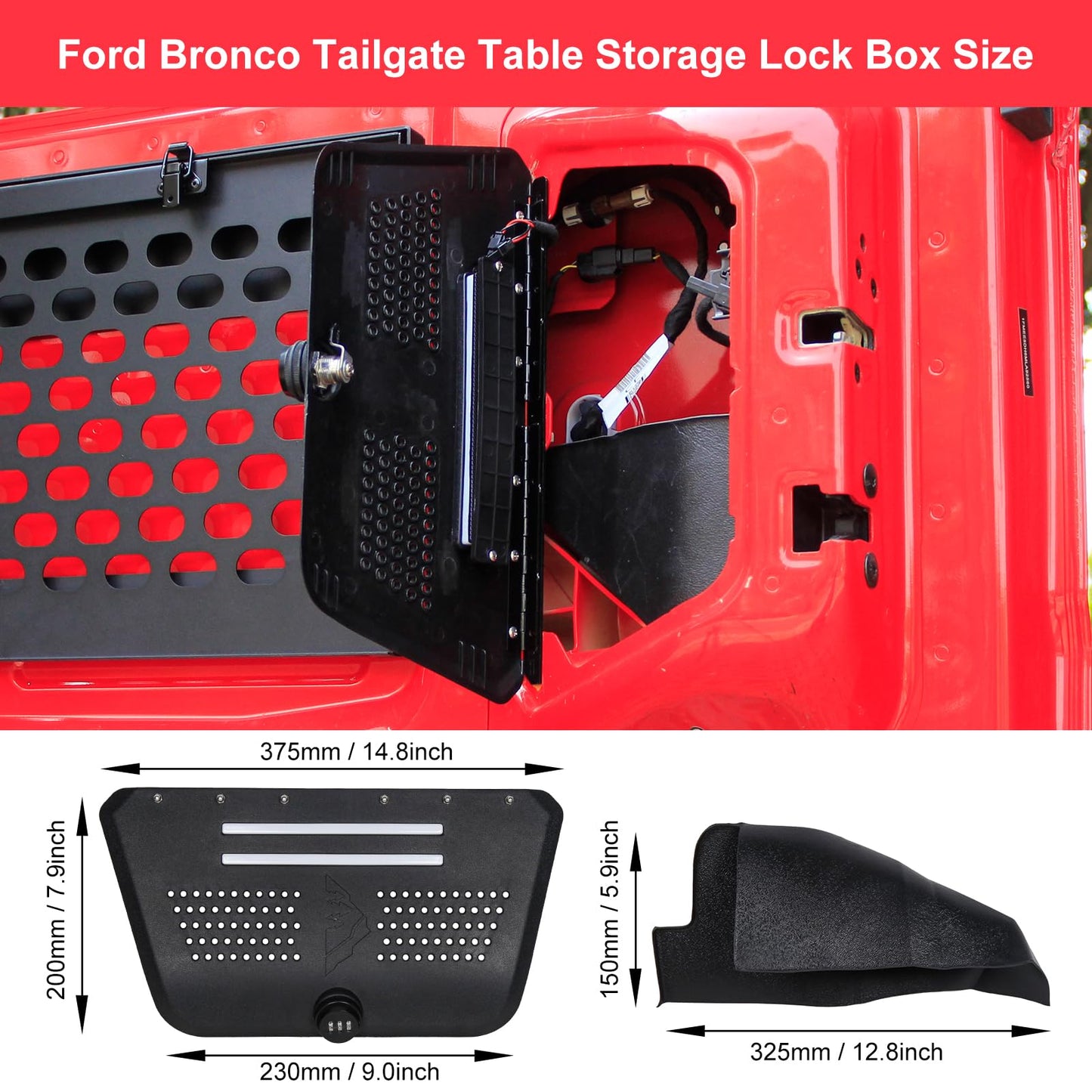 Tailgate Table Storage Lock Box For 21-24 Ford Bronco 2/4 Doors
