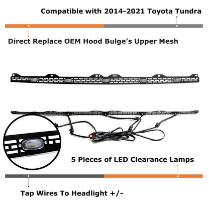 Full LED Front Hood Bulge Insert Replacement Lighting Kit Compatible with Toyota Tundra 2014-2021