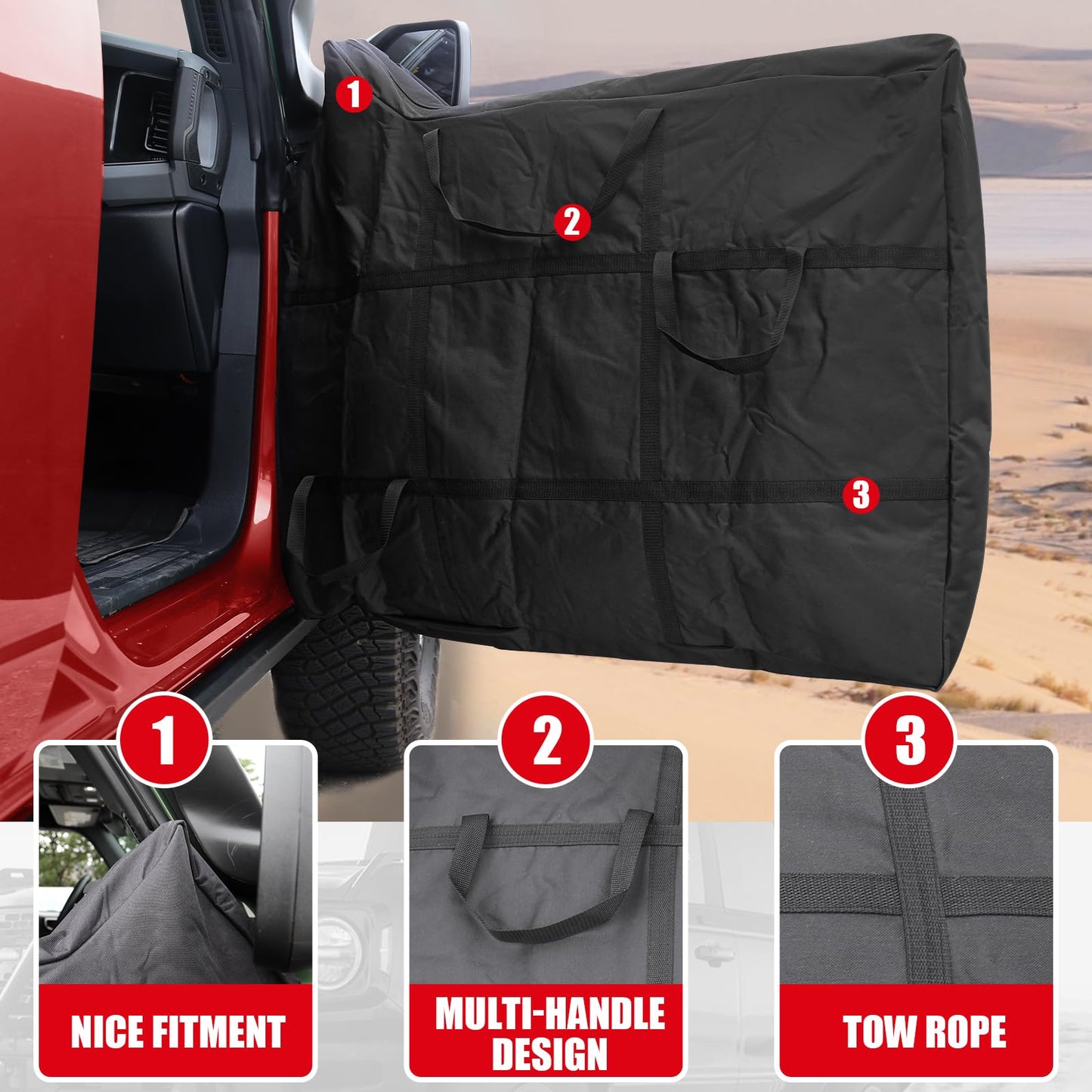 2 Pcs Front Door Storage Bag for Ford Bronco 2021-2026 4-Door