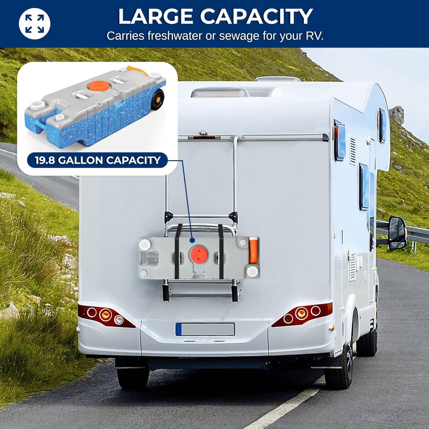 RV Portable Water Tank with Large Wheels for Easy Transport