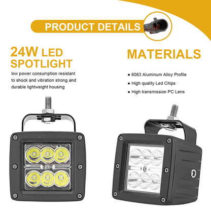 2Pcs 24W LED Light Pods & Ditch Hood Hinge LED Pod Mount Bracket w/Wiring Kit Compatible with Toyota Tundra 2022-2025