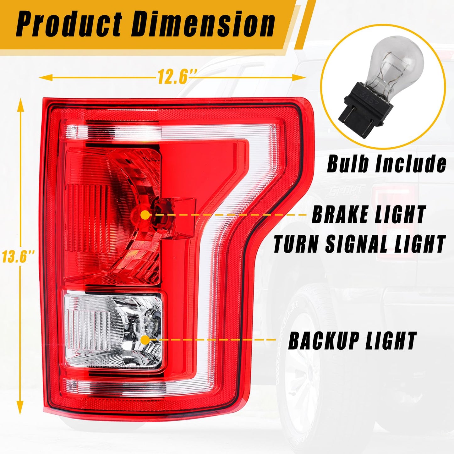 Tail Light for 2015-2017 Ford F-150 – Rear Brake Lamps (Left Driver & Right Passenger)