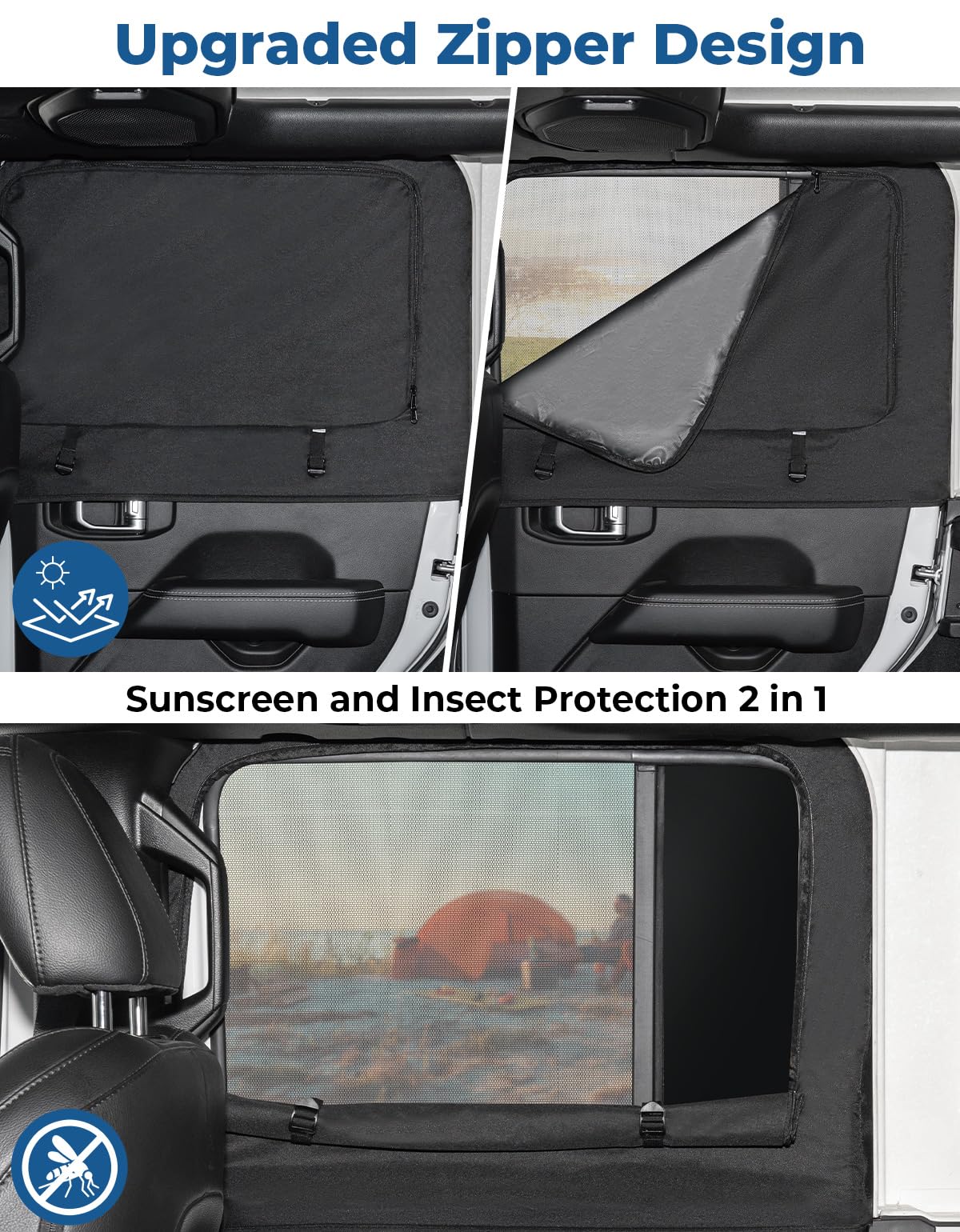 Window Sun Shade Camping Window Insect Screen Compatible with Wrangler JK JL Gladiator JT 2007-2024