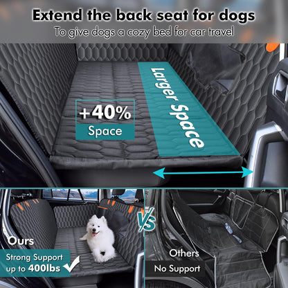Back Seat Extender for Dogs-Supports 330lb,Waterproof Dog Car Seat Cover Hard Bottom-Detachable,600D Heavy Duty Scratch Proof Nonslip Durable Soft,Dog Hammock for Car,SUVs