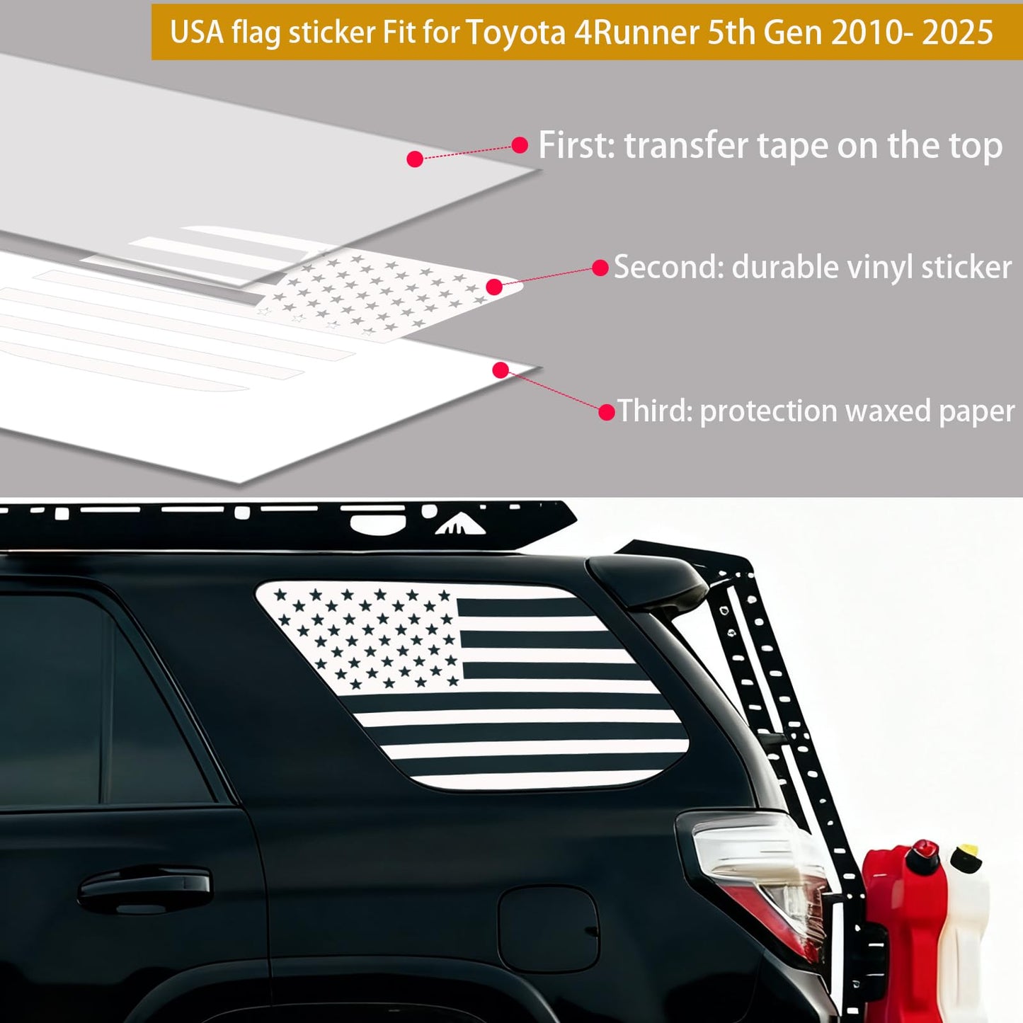 Rear Window American Flag Decal Fits Toyota 4Runner 5th Gen 2010-2025