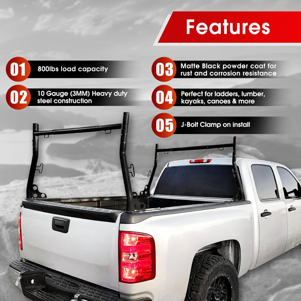 Extendable Truck Ladder Racks 800Ibs Capacity, Universal Heavy Duty (NO Drilling)