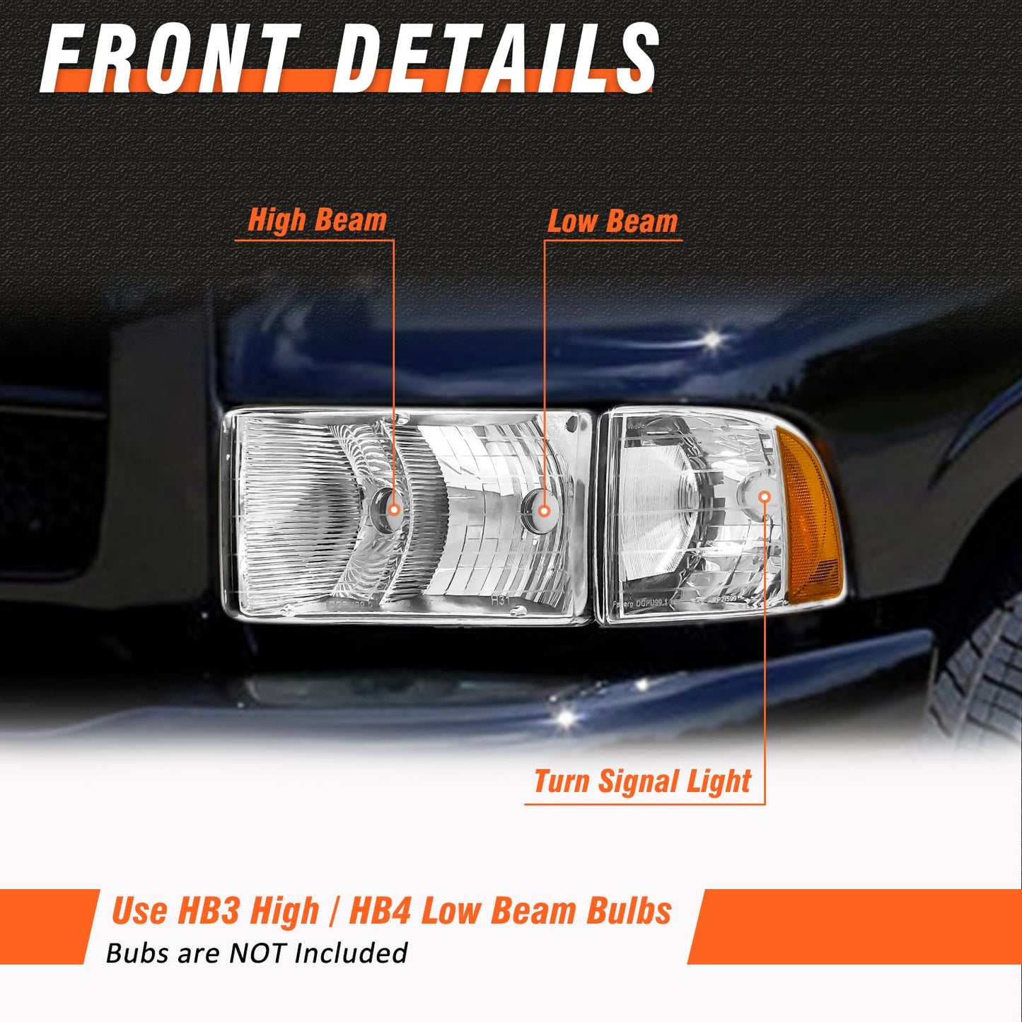 Fits 1999-2001 Dodge Ram 1500 2500 3500 Sport Clear Headlights Corner Lamps L+R