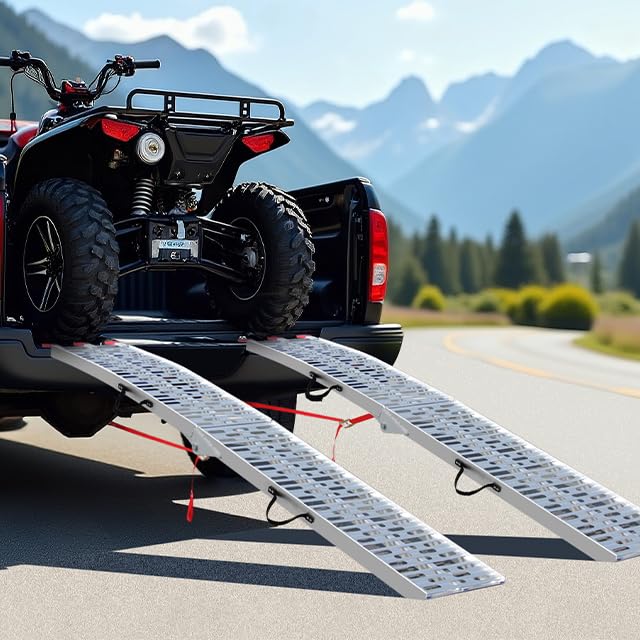 7.5FT Aluminum Motorcycle Ramp, 750 lbs Capacity for ATV, Motorcycle, Lawn Mower, Dirt Bike, Load Straps Included, 1 PC