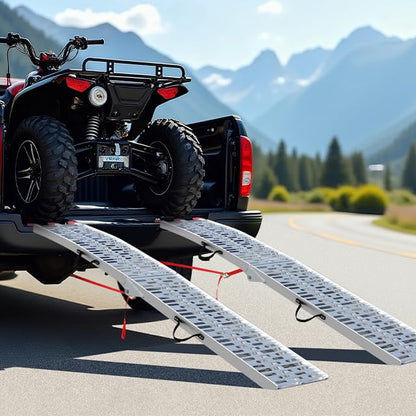 7.5FT Aluminum Motorcycle Ramp, 750 lbs Capacity for ATV, Motorcycle, Lawn Mower, Dirt Bike, Load Straps Included, 1 PC