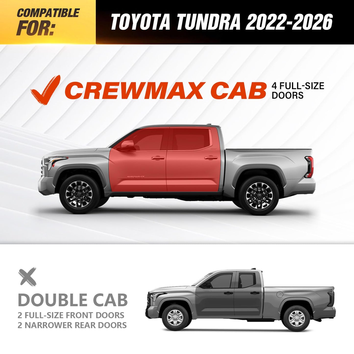 Running Boards Side Steps Compatible with 2022 - 2026 Toyota Tundra CrewMax Cab