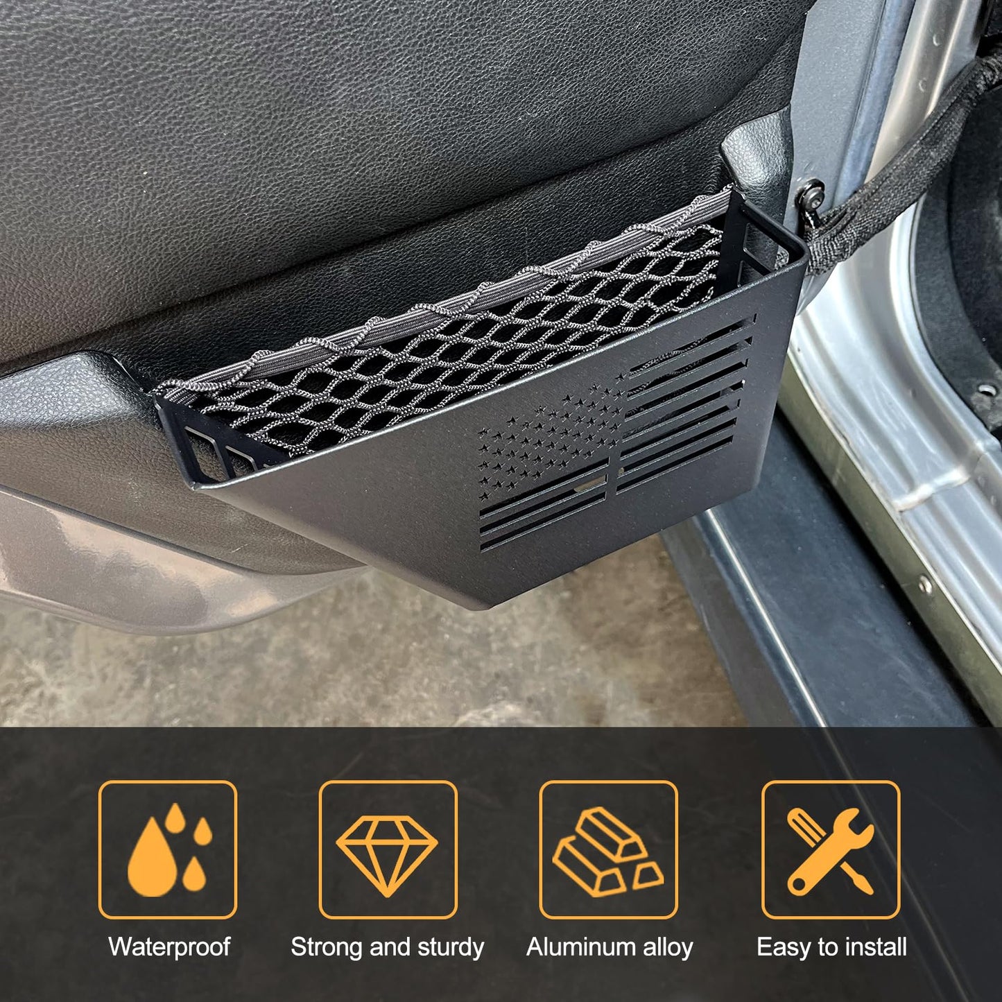 Metal Front Door Storage Box For 2007-2018 Jeep Wrangler JK 2/4 Door (Black)