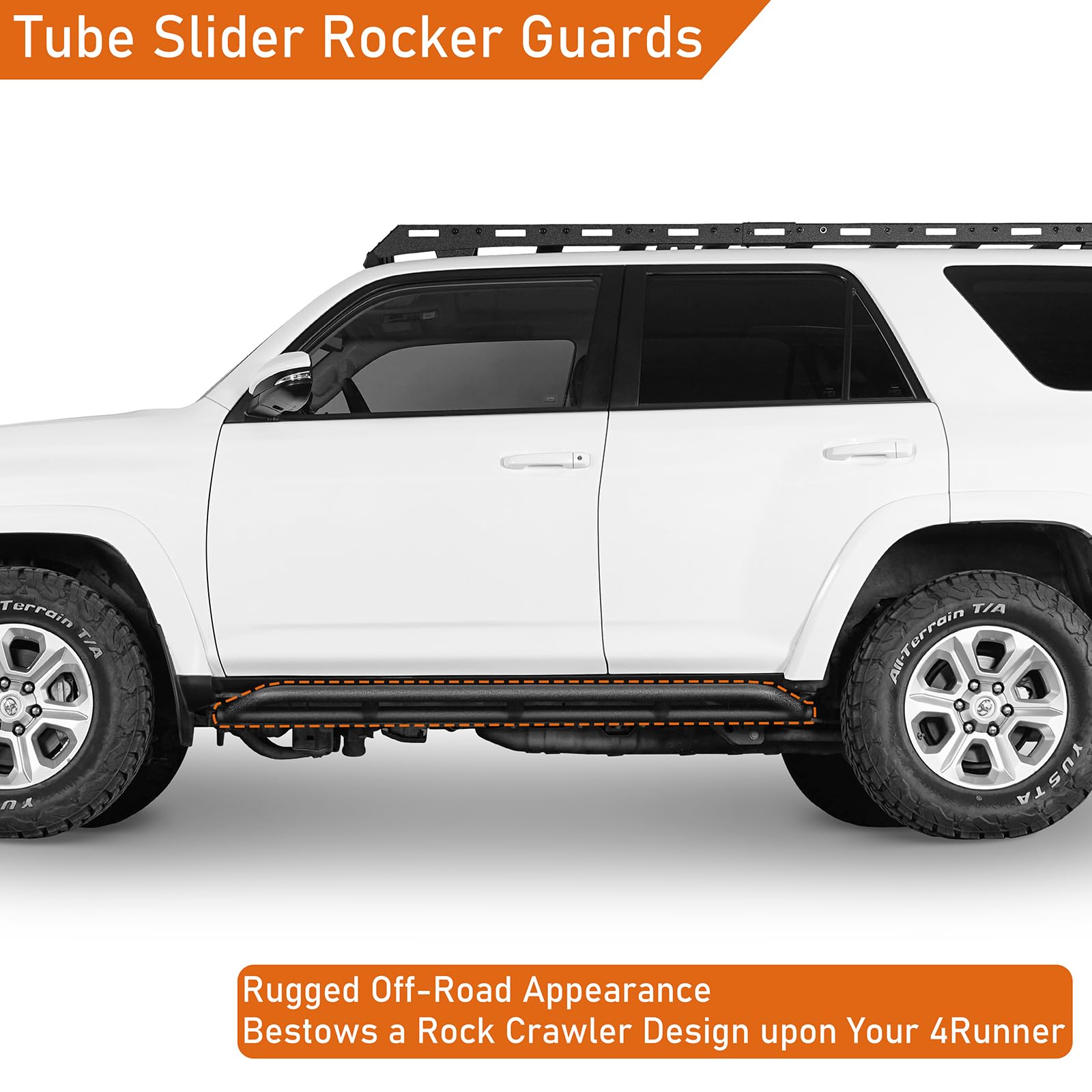 Rock Slider Rails Rocker Guard Offroad Steel Door Armor Compatible with 2010-2024 Toyota 4Runner 5th Gen (Excluding Limited, Nightshade, TRD Sport & 10-13 SR5) - OMOTOR