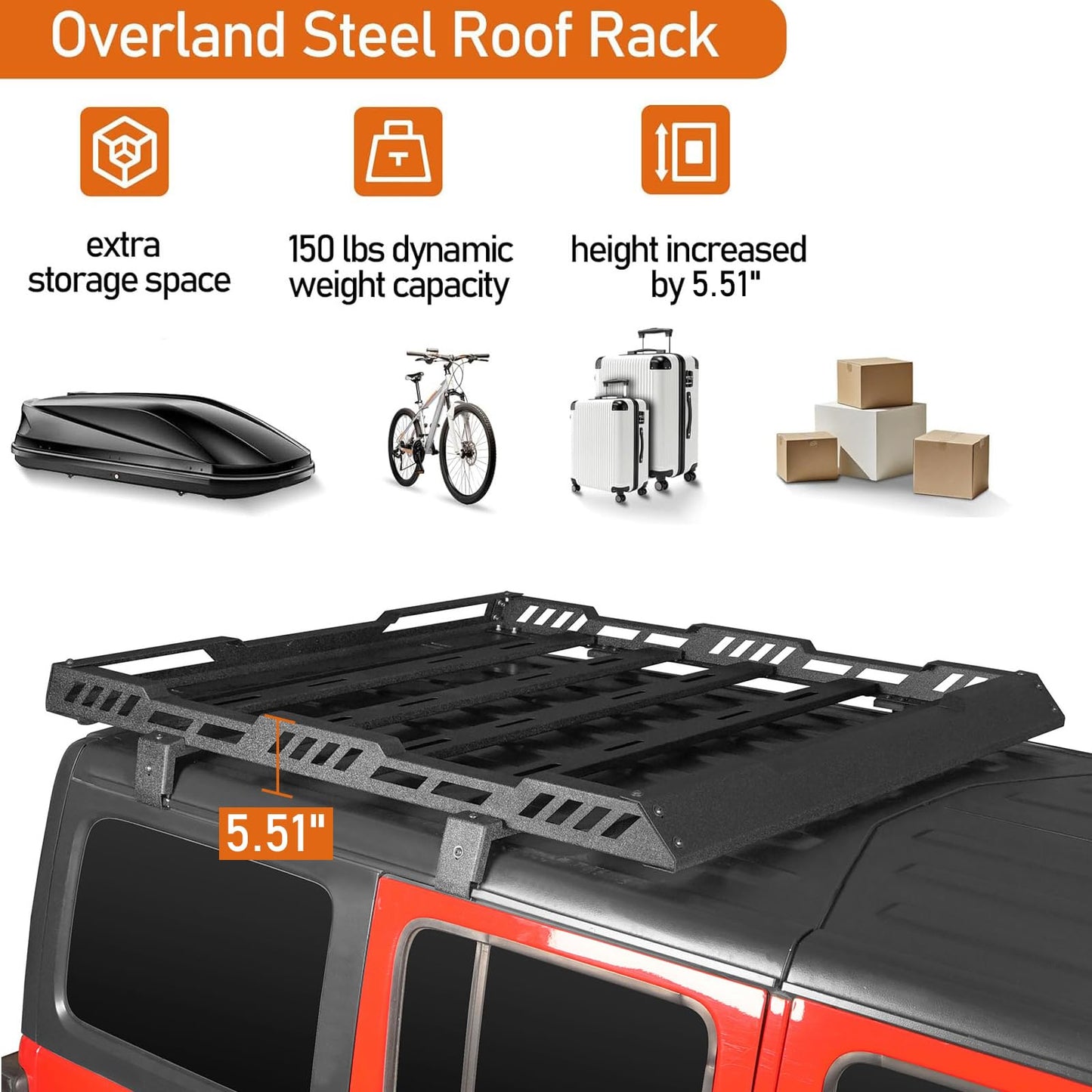 Roof Rack Cargo Basket Crossbar for 2018-2026 Jeep Wrangler JL 2 or 4 Doors & Gladiator JT