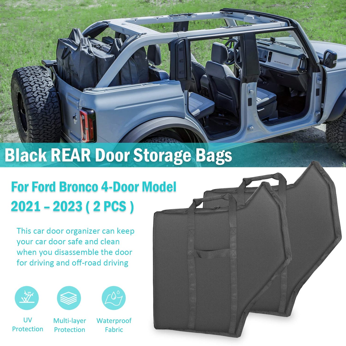 2 Pcs Front Door Storage Bag for Ford Bronco 2021-2024 4-Door