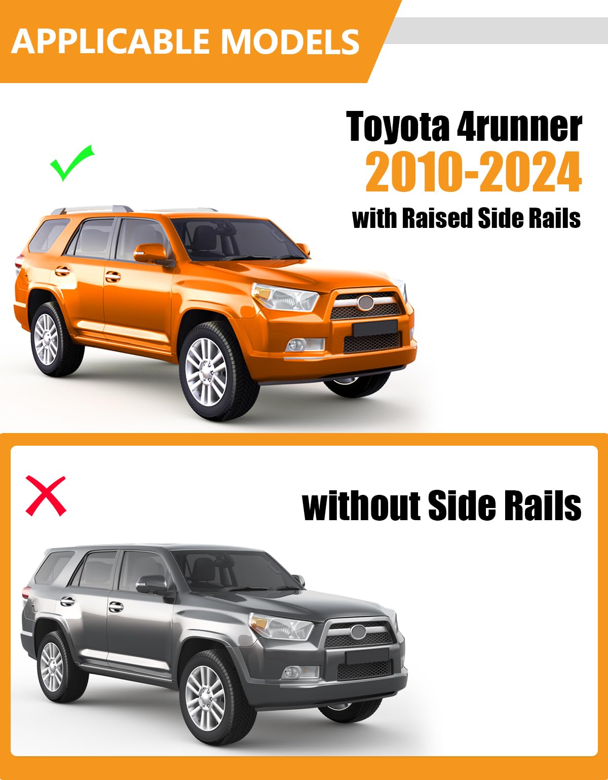 330lbs Aluminum Roof Rack Cross Bars Compatible with Toyota 4Runner 2010-2024 (with Raised Side Rails)