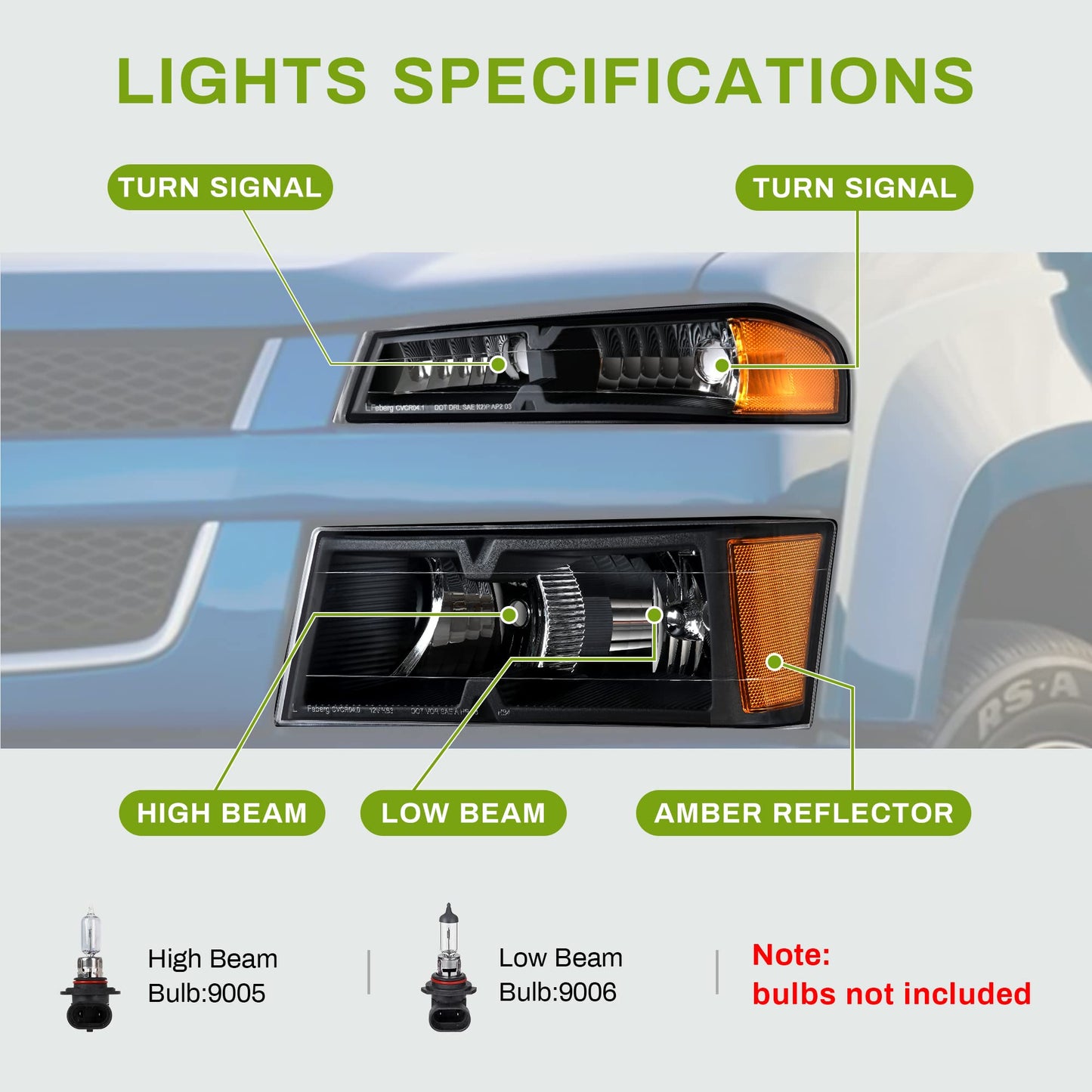 Headlights Assembly Compatible with 2004-2012 Chevy Colorado GMC Canyon, 2006-2008 Isuzu i-Series Replacement  (Left + Right Side)