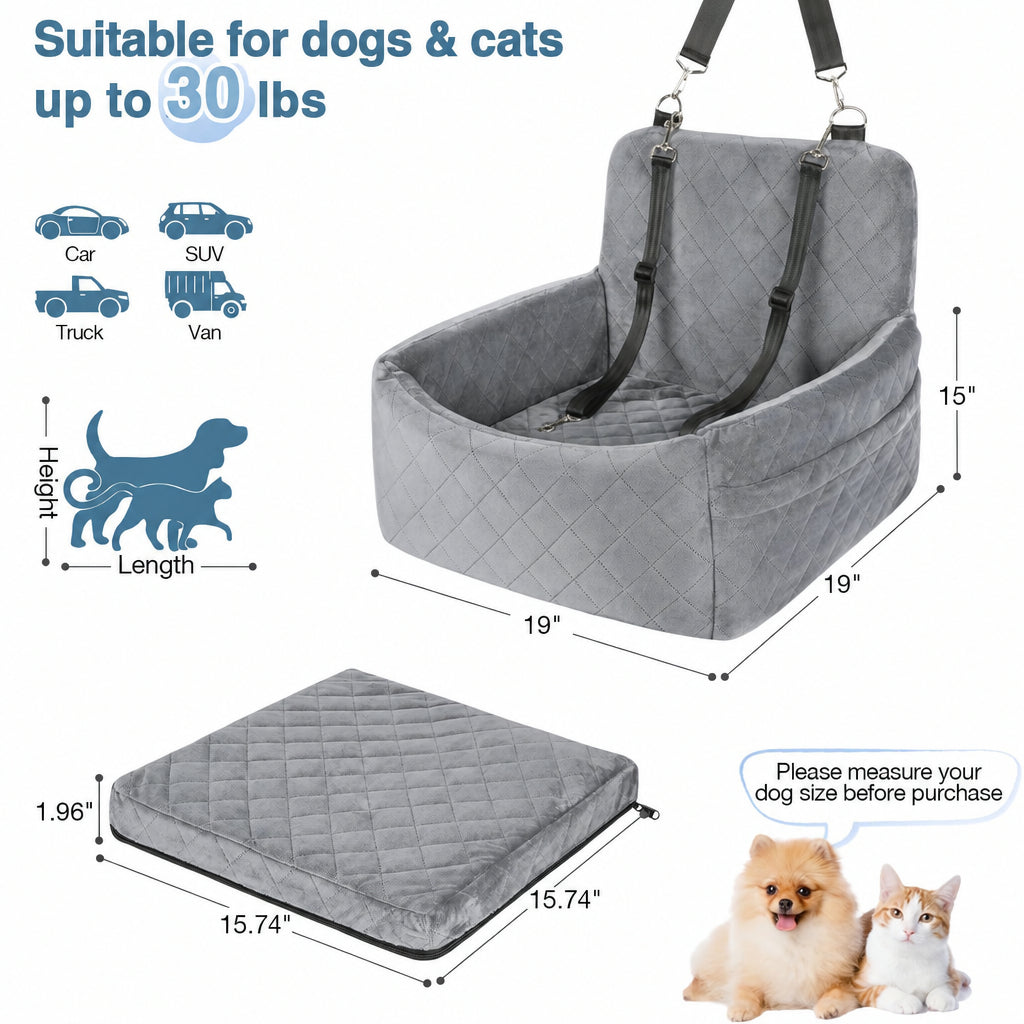 Dog Booster Seat with Safety Belt & Storage Pockets for Small & Medium Dogs Under 30lbs - photo 3