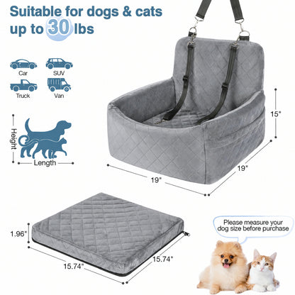Dog Booster Seat with Safety Belt & Storage Pockets for Small & Medium Dogs Under 30lbs - photo 3