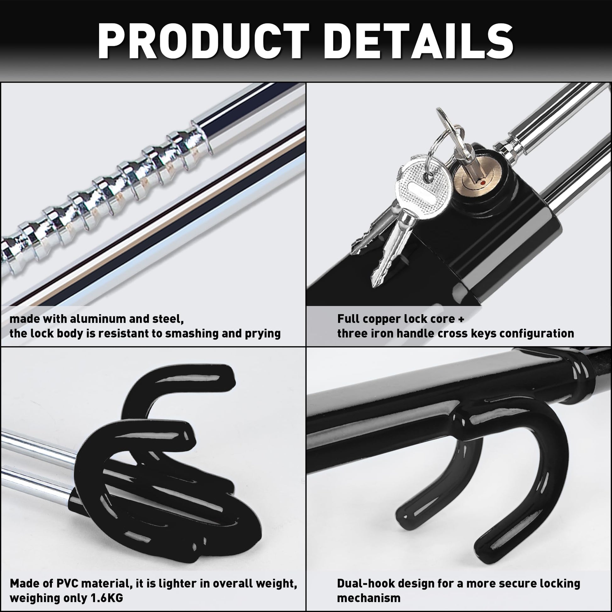 Heavy Duty Steering Wheel Lock Anti-Theft Car Device Security For Cars Trucks Vans and SUVs with 3 Keys - OMOTOR