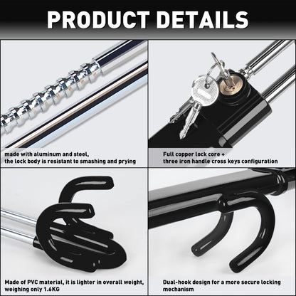 Heavy Duty Steering Wheel Lock Anti-Theft Car Device Security For Cars Trucks Vans and SUVs with 3 Keys - OMOTOR