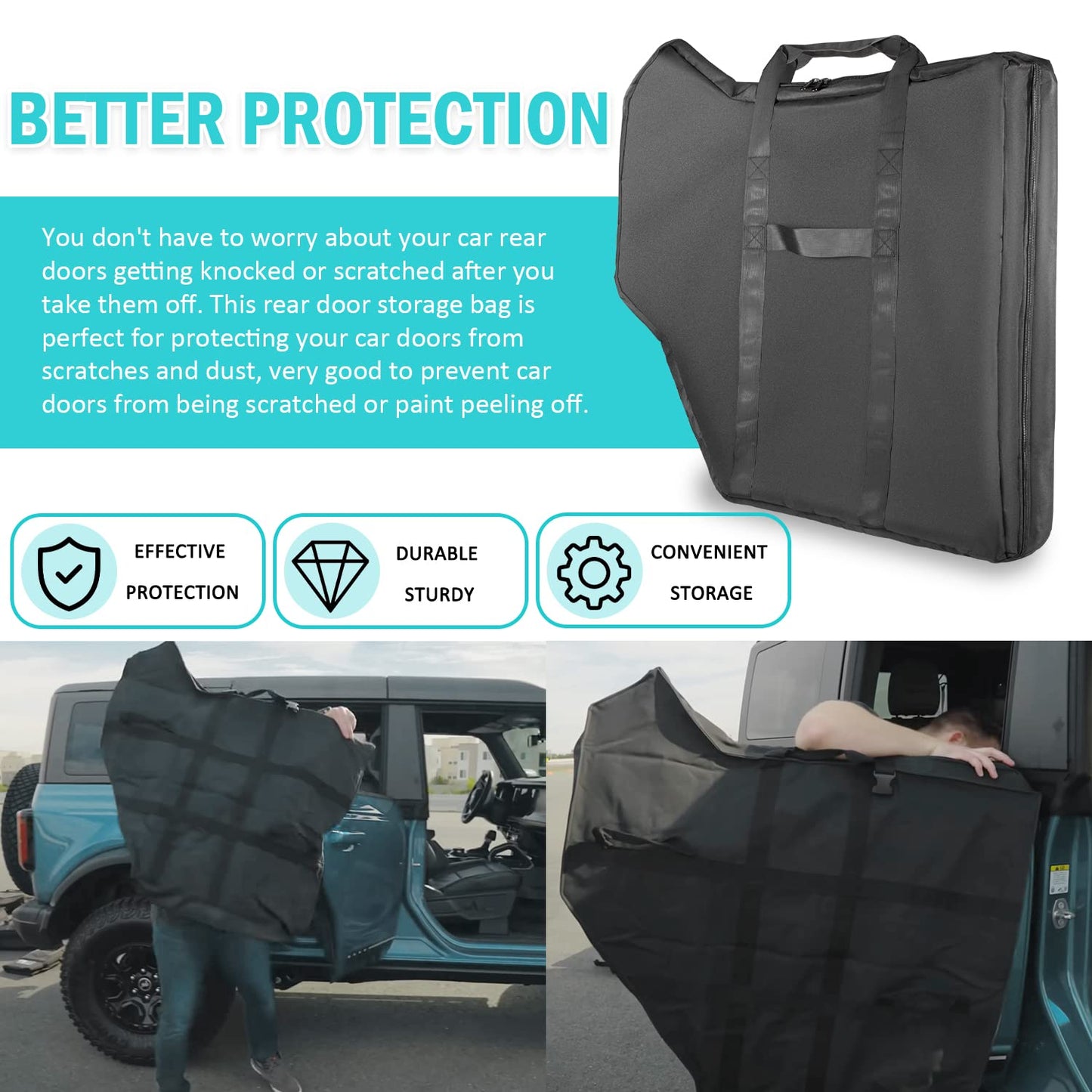 2 Pcs Front Door Storage Bag for Ford Bronco 2021-2024 4-Door