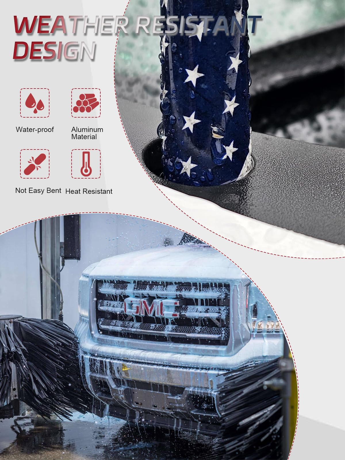 Universal 50 Cal American Flag Bullet Truck Antenna Compatible with GMC Sierra 1500 Chevy Dodge Ram Silverado 1500, 2500, 3500, Ford F150, F250, F350
