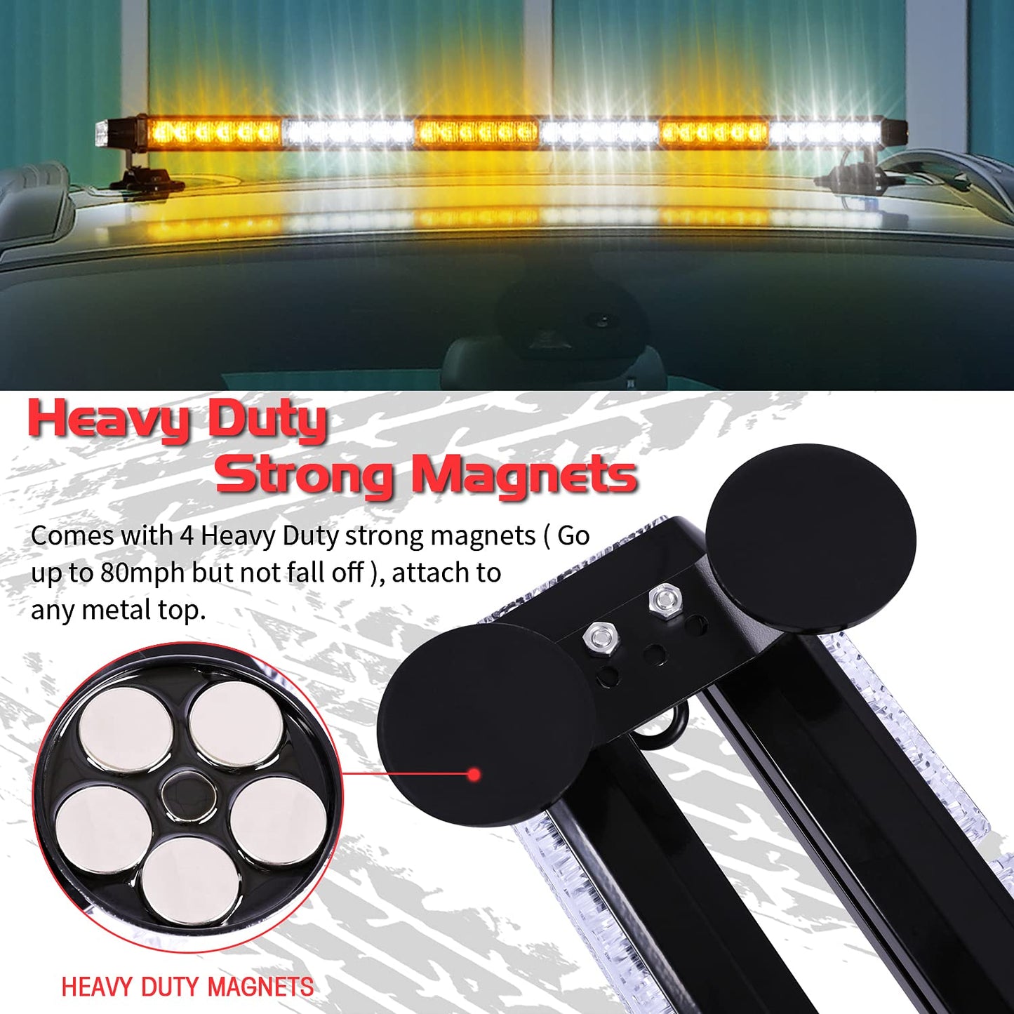 Aluminum Double Side  37.5'' 78 LED Strobe Light Bar w/Magnetic Base for Safety Construction Plow Truck Vehicles