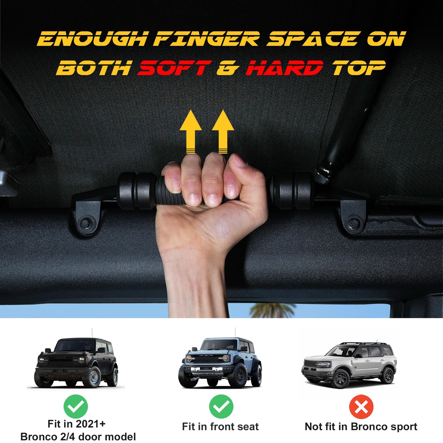 2 Pcs Aluminum Alloy Roll Bar Grab Handles Compatible with Ford Bronco 2021-2025+ Soft & Hard Top