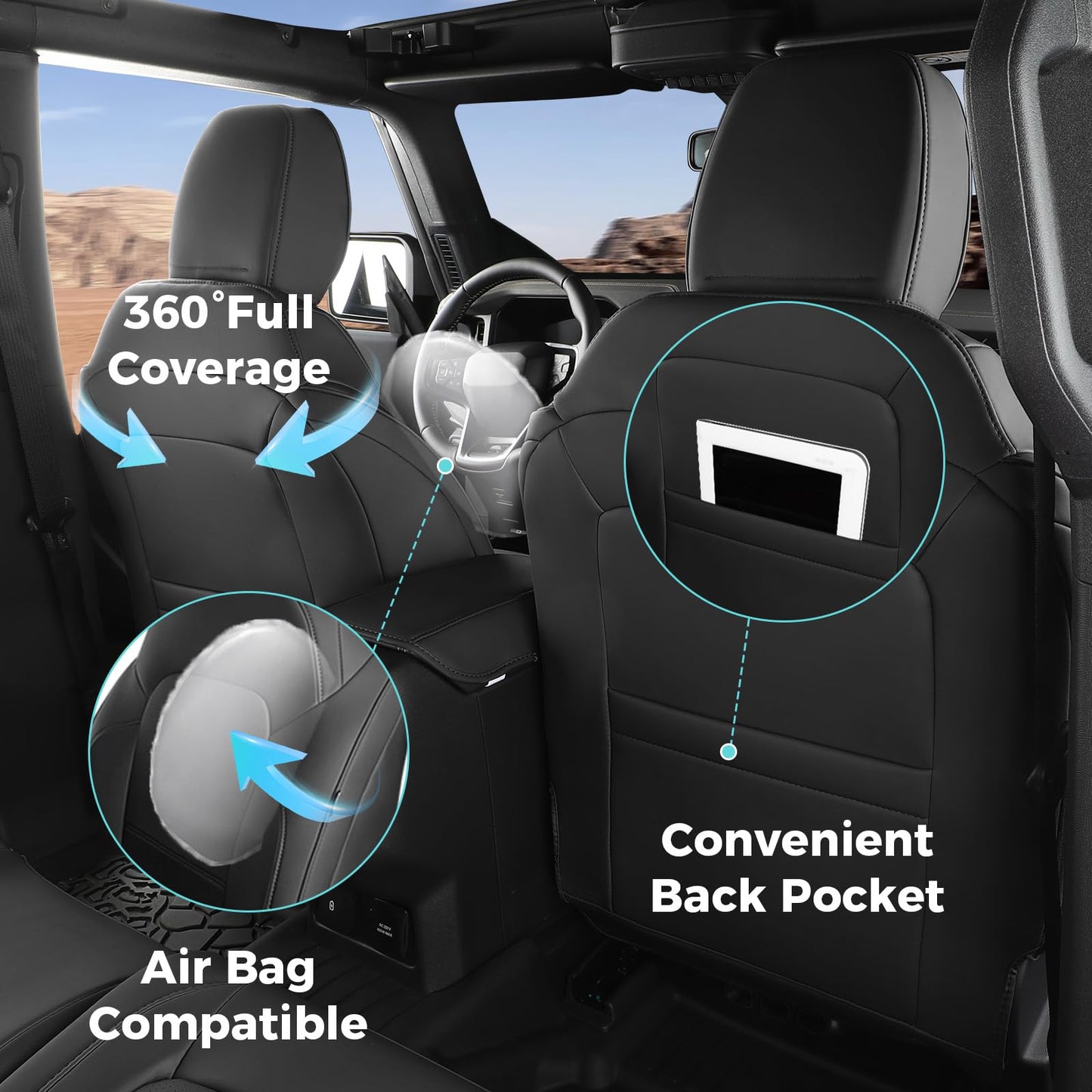 Seat Covers Protector with Backrest and Armrest for Ford Bronco Accessories 2021-2025 4-Door (Black) - OMOTOR