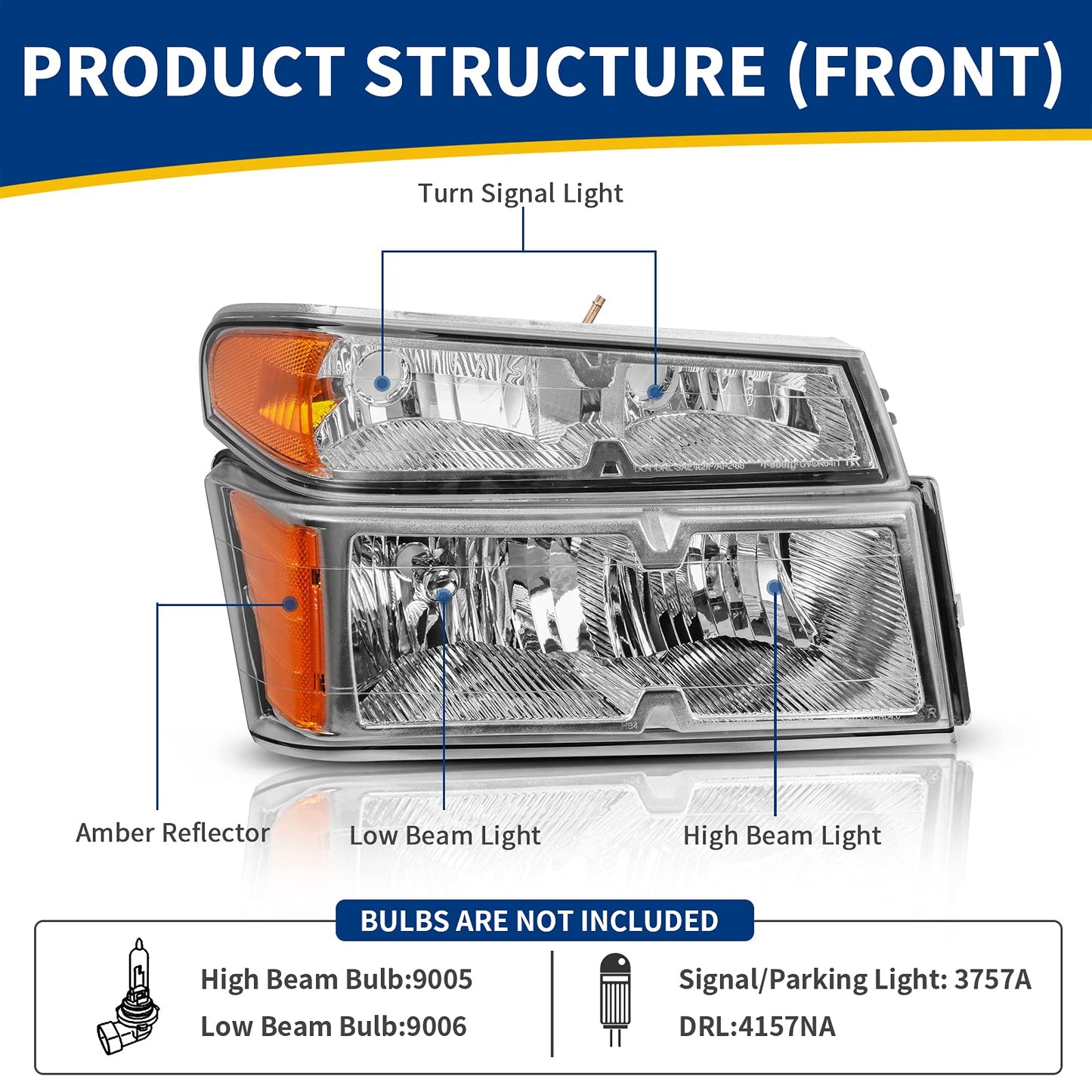 Headlights Assembly Compatible with 2004-2012 Chevy Colorado GMC Canyon, 2006-2008 Isuzu i-Series Replacement  (Left + Right Side)