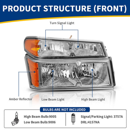 Headlights Assembly Compatible with 2004-2012 Chevy Colorado GMC Canyon, 2006-2008 Isuzu i-Series Replacement  (Left + Right Side)