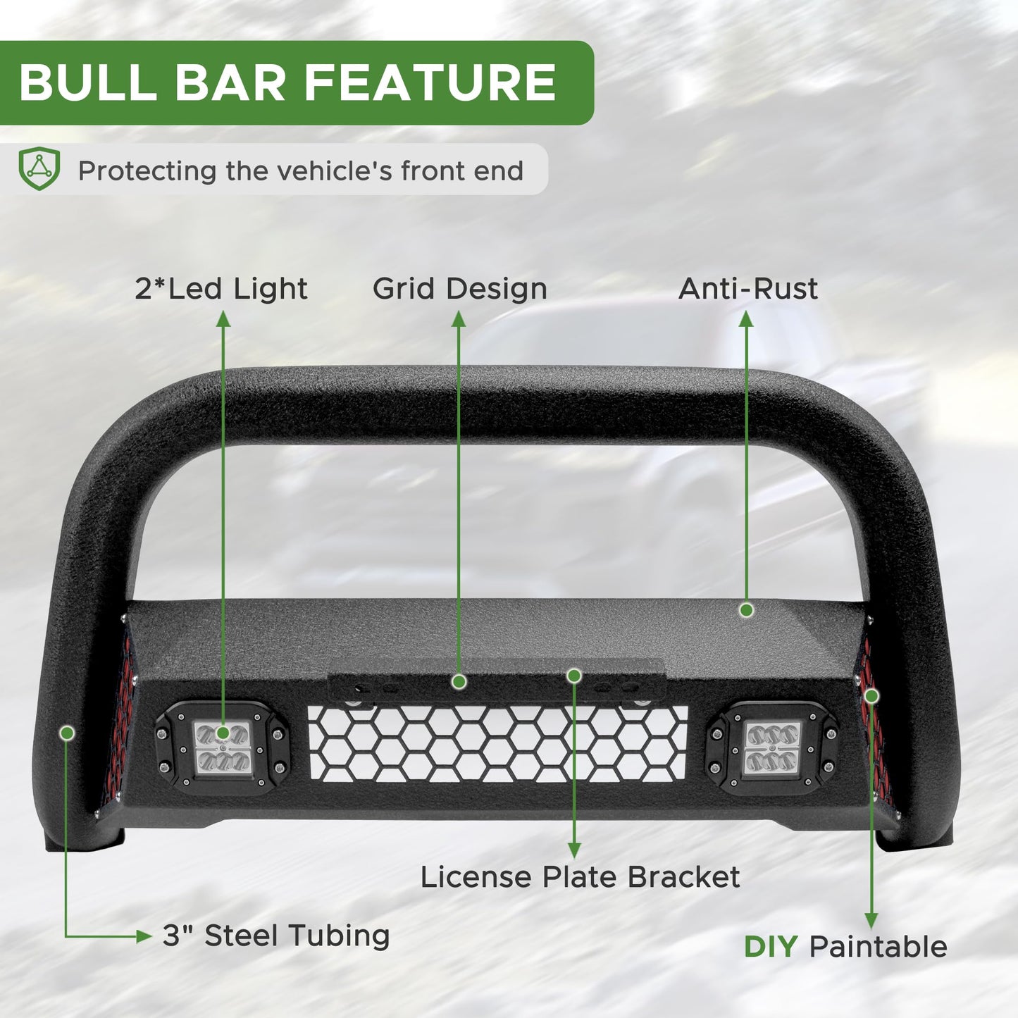 Bull Bar Fit for Chevy Colorado 2015-2026 with LED Light & w/License Plate