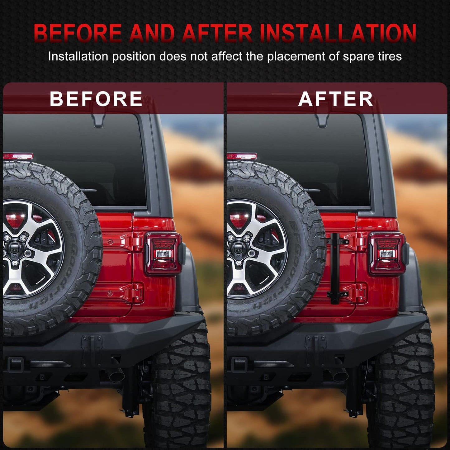 Tailgate Hinge Mounted Single Flag & Antenna Holder Kit Compatible with Jeep Wrangler JK JL Sahara Rubicon & Unlimited (08-17 JK; 18-21 JL)